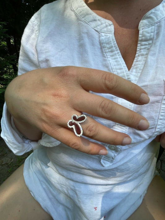 HarlemBling Ladies Real Solid 925 Sterling Silver Large Butterfly Ring Red Agate W Diamonds