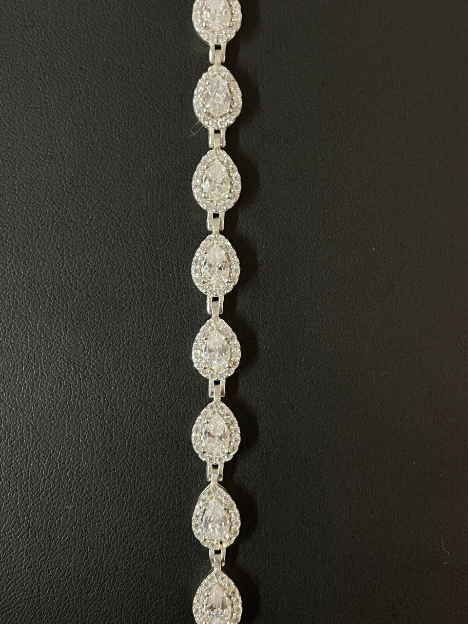 HarlemBling Ladies Simulated Diamond Teardrop Tennis Bracelet Adjustable Solid 925 Silver