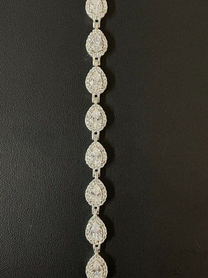 HarlemBling Ladies Simulated Diamond Teardrop Tennis Bracelet Adjustable Solid 925 Silver