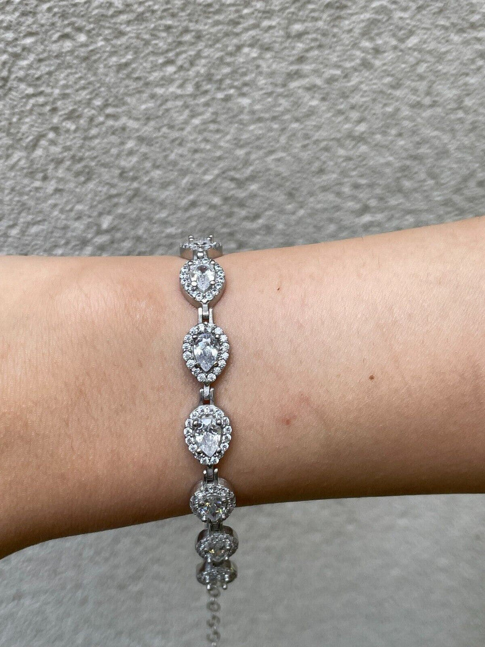 HarlemBling Ladies Simulated Diamond Teardrop Tennis Bracelet Adjustable Solid 925 Silver