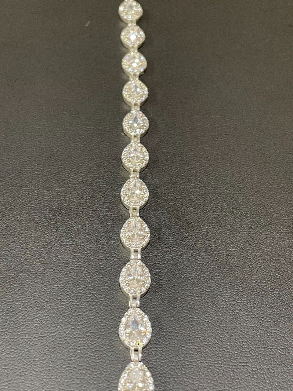 HarlemBling Ladies Simulated Diamond Teardrop Tennis Bracelet Adjustable Solid 925 Silver