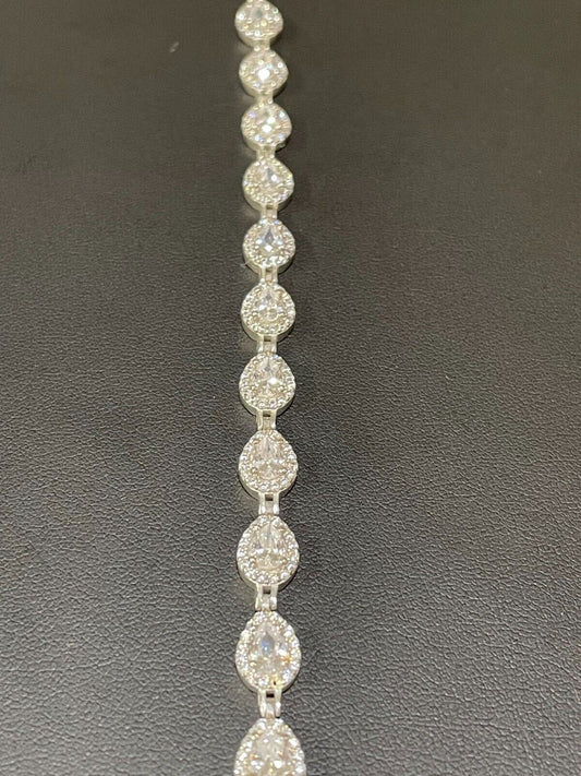 HarlemBling Ladies Simulated Diamond Teardrop Tennis Bracelet Adjustable Solid 925 Silver