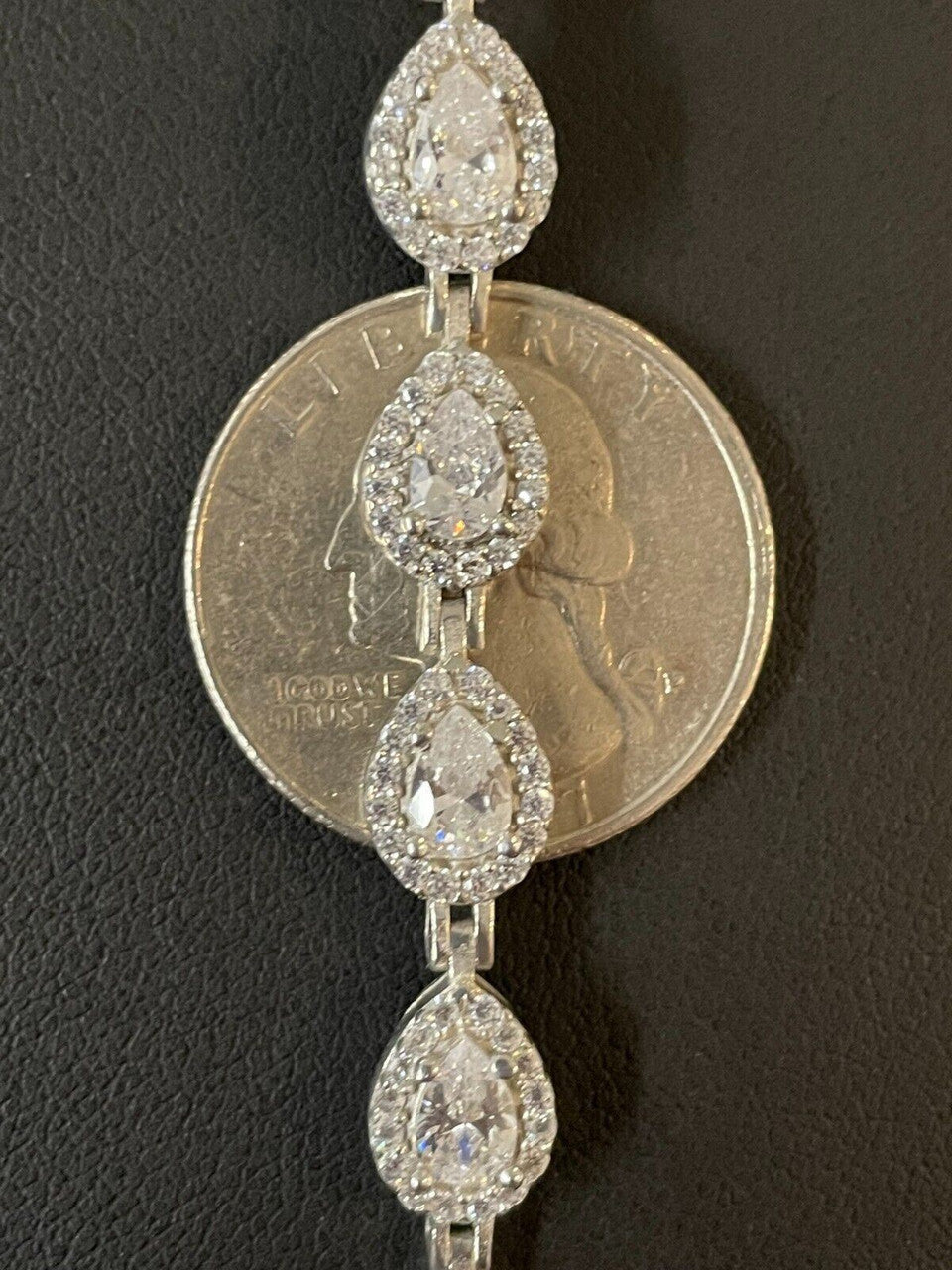 HarlemBling Ladies Simulated Diamond Teardrop Tennis Bracelet Adjustable Solid 925 Silver