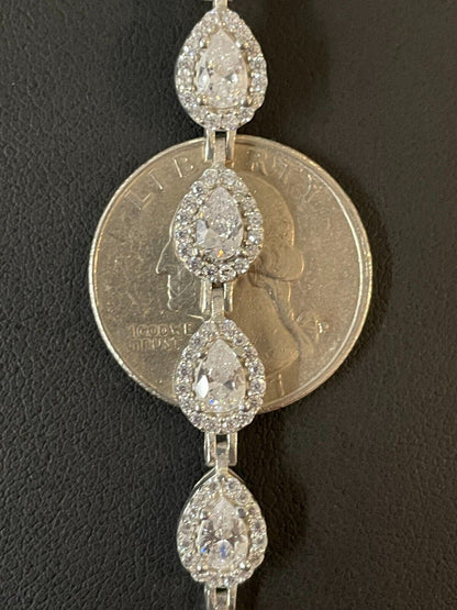 HarlemBling Ladies Simulated Diamond Teardrop Tennis Bracelet Adjustable Solid 925 Silver