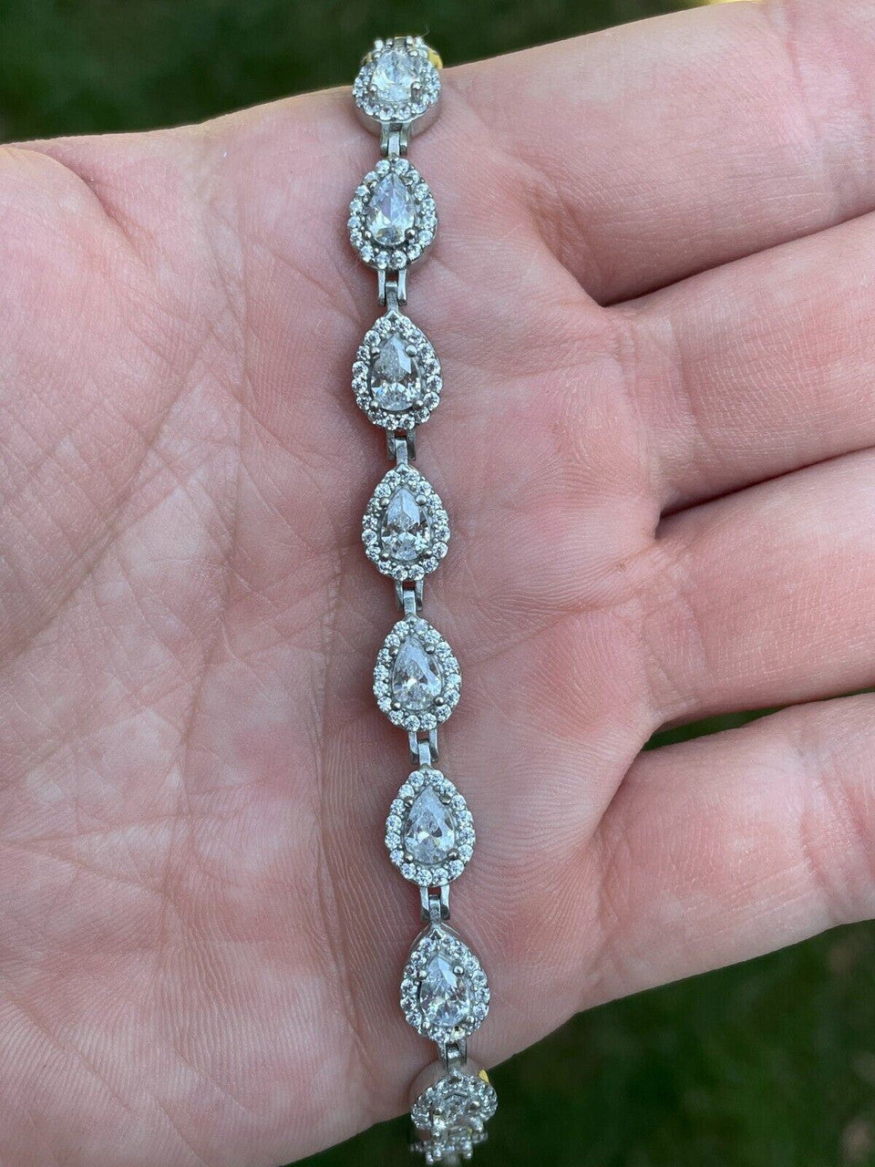 HarlemBling Ladies Simulated Diamond Teardrop Tennis Bracelet Adjustable Solid 925 Silver