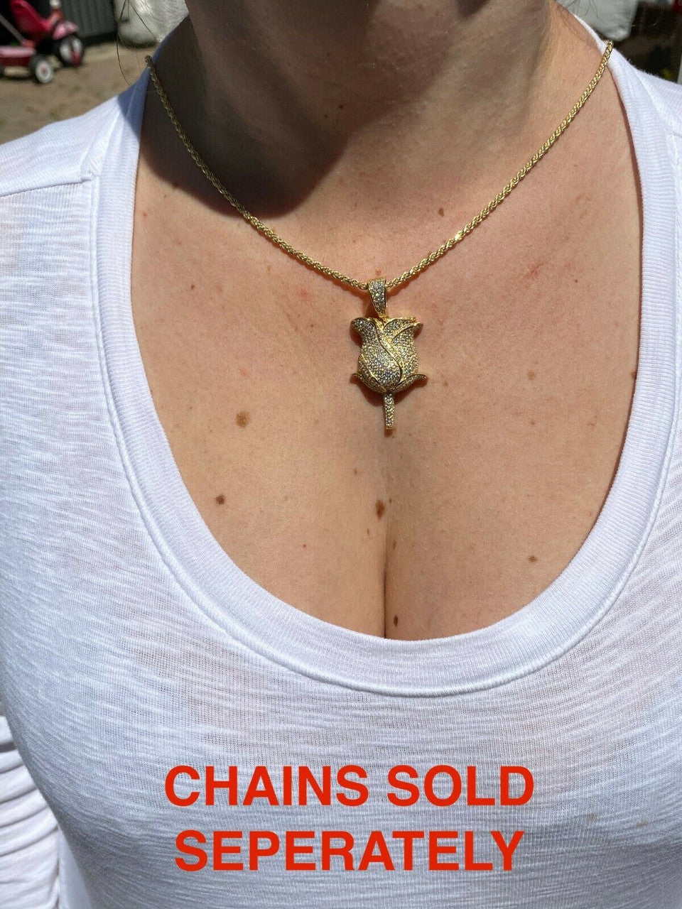 HarlemBling Ladies Solid 925 Sterling Rose Flower Pendant Necklace Iced Hip Hop Gold Silver