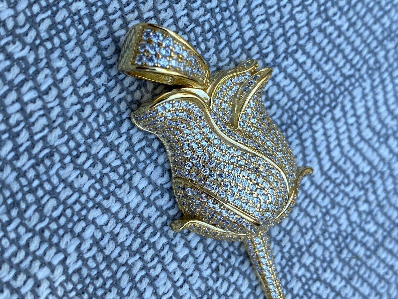 HarlemBling Ladies Solid 925 Sterling Rose Flower Pendant Necklace Iced Hip Hop Gold Silver