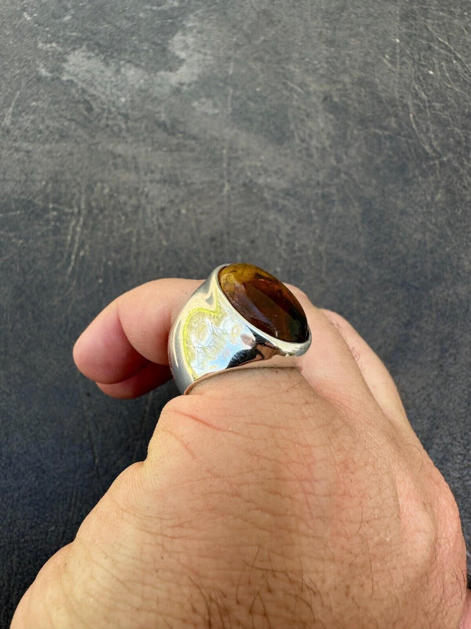 HarlemBling Large Genuine Baltic Amber Stone Mens Real Solid 925 Sterling Silver Signet Ring