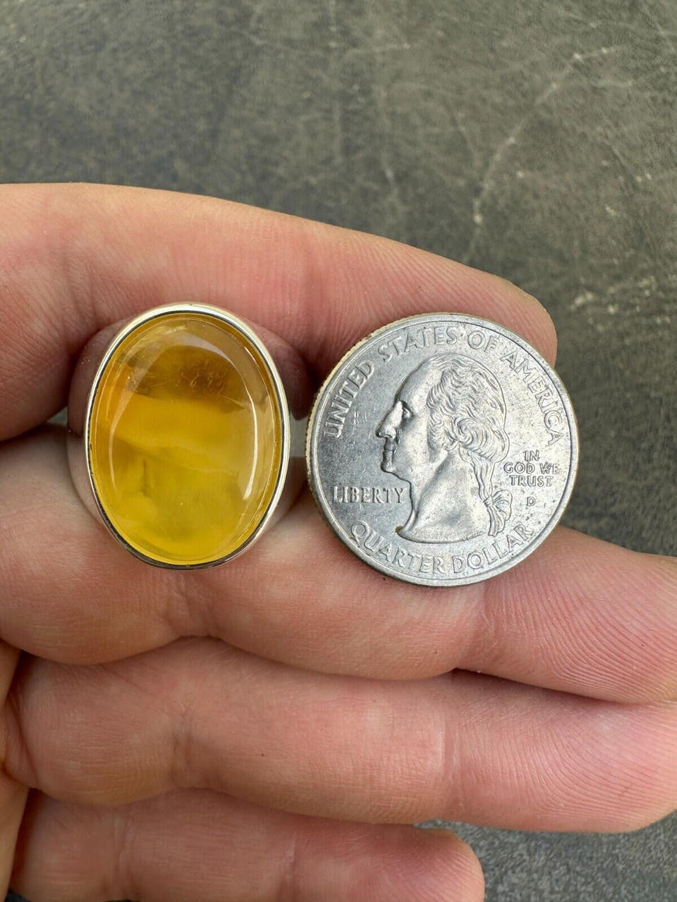 HarlemBling Large Genuine Baltic Amber Stone Mens Real Solid 925 Sterling Silver Signet Ring