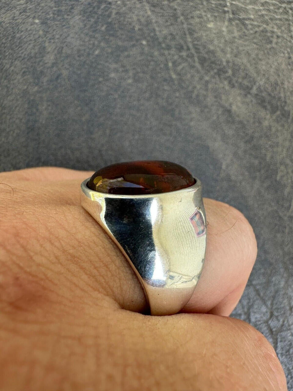 HarlemBling Large Genuine Baltic Amber Stone Mens Real Solid 925 Sterling Silver Signet Ring