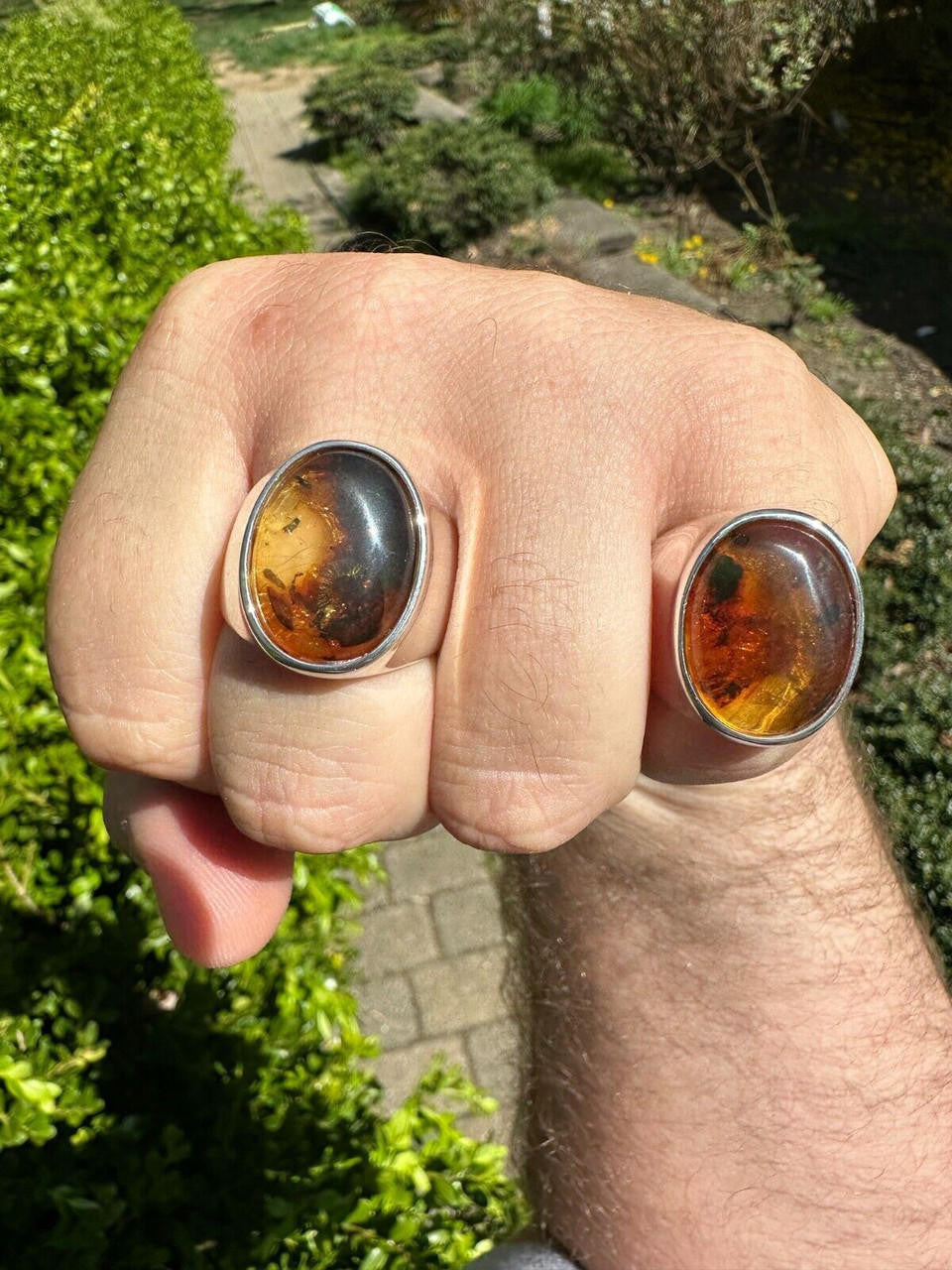 HarlemBling Large Genuine Baltic Amber Stone Mens Real Solid 925 Sterling Silver Signet Ring