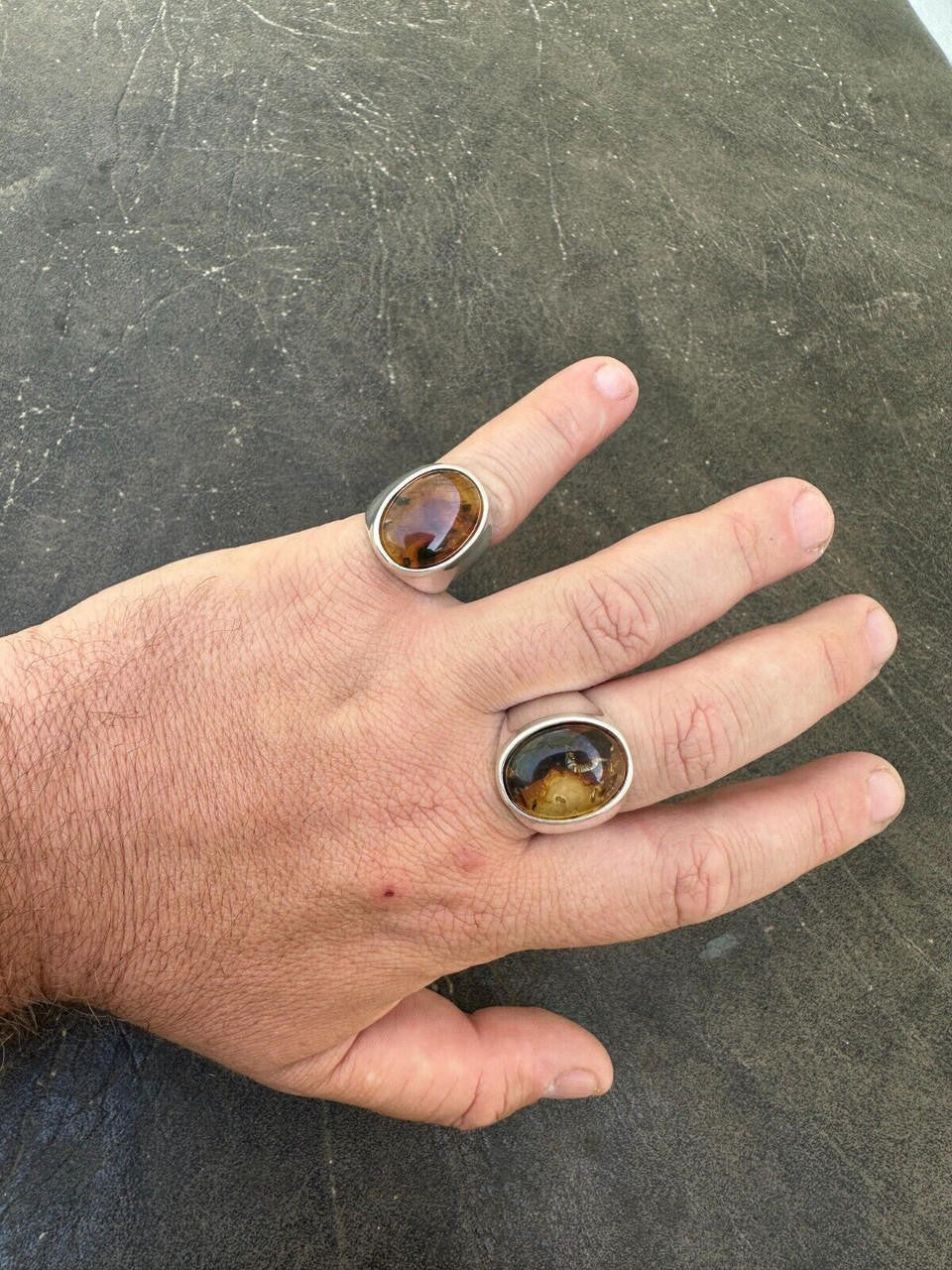 HarlemBling Large Genuine Baltic Amber Stone Mens Real Solid 925 Sterling Silver Signet Ring