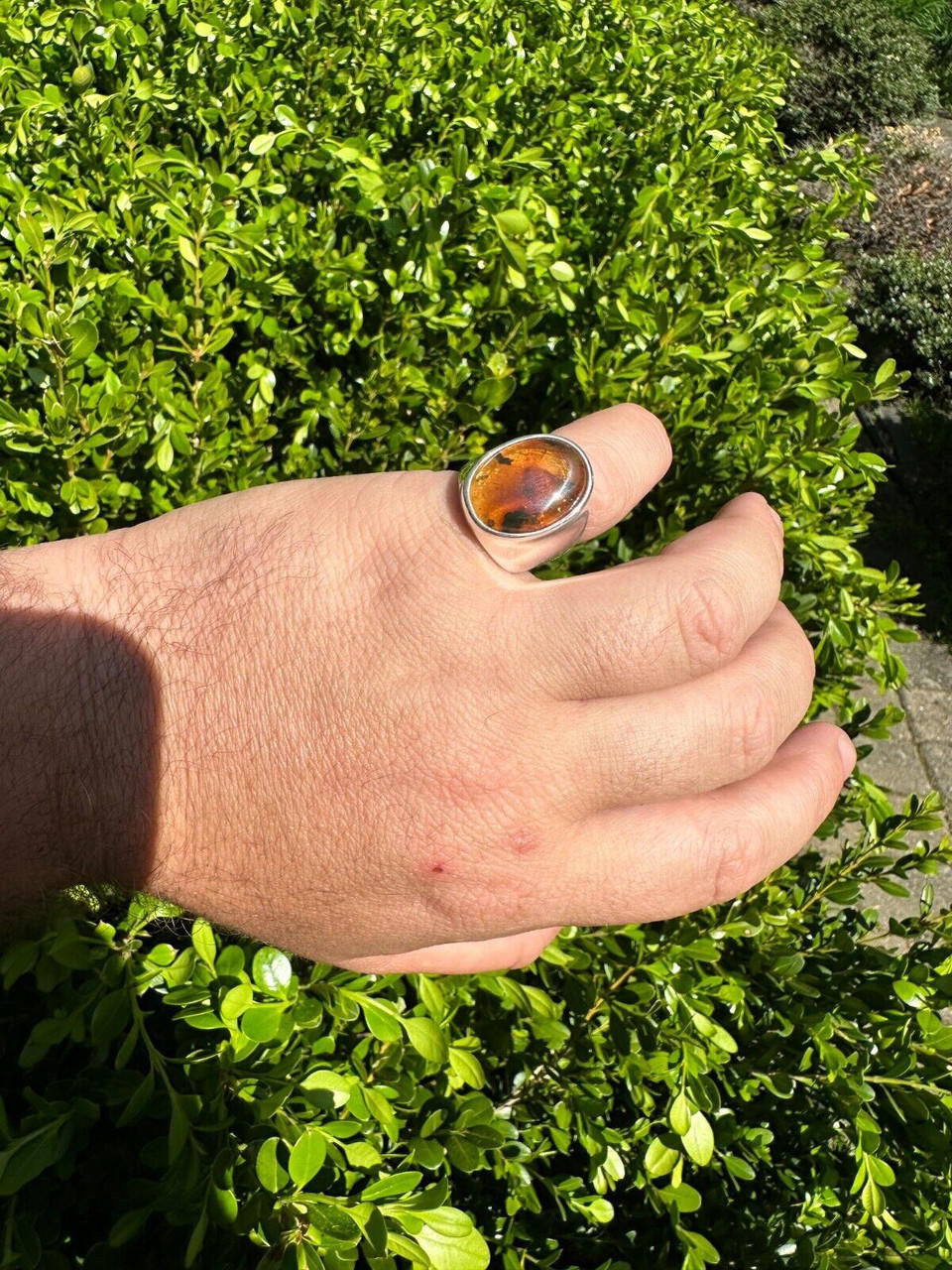 HarlemBling Large Genuine Baltic Amber Stone Mens Real Solid 925 Sterling Silver Signet Ring
