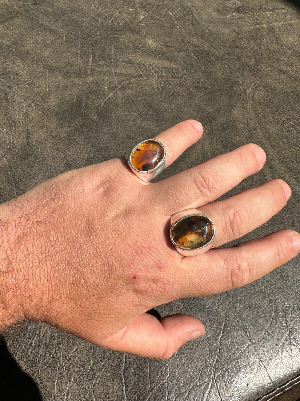HarlemBling Large Genuine Baltic Amber Stone Mens Real Solid 925 Sterling Silver Signet Ring