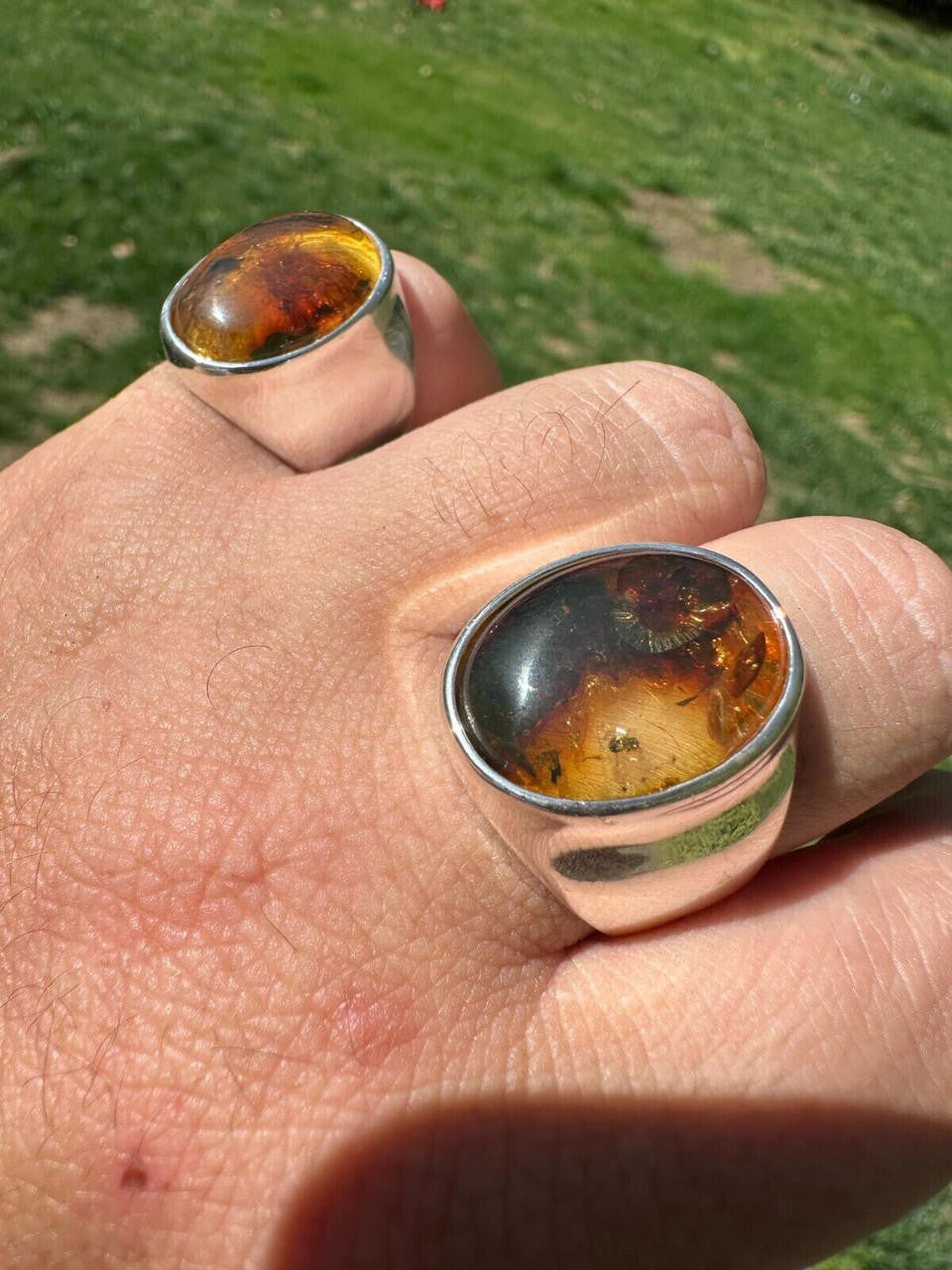 HarlemBling Large Genuine Baltic Amber Stone Mens Real Solid 925 Sterling Silver Signet Ring