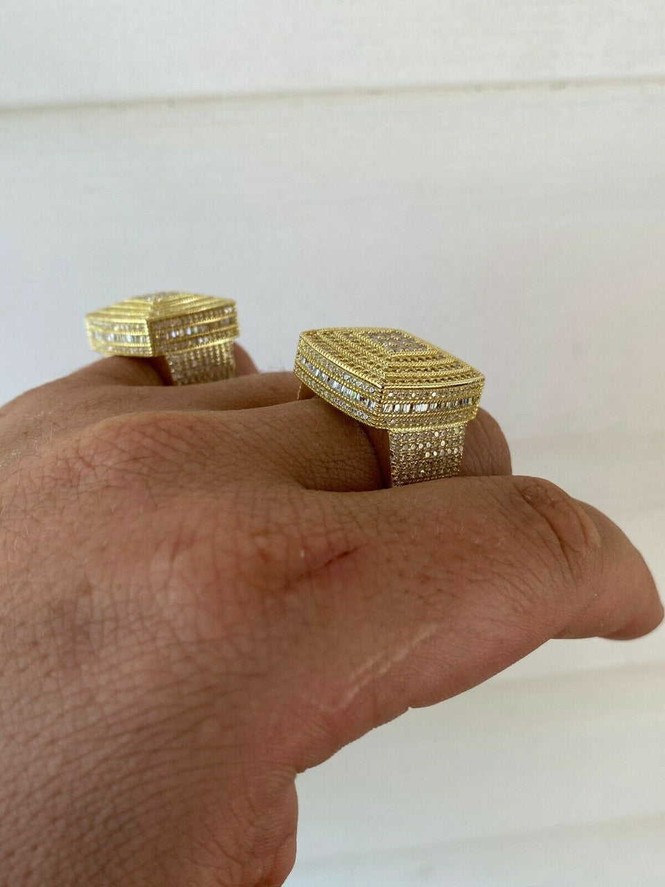 HarlemBling Large Iced 14k Gold Over Real Solid 925 Sterling Silver Men Diamond Ring Hip Hop