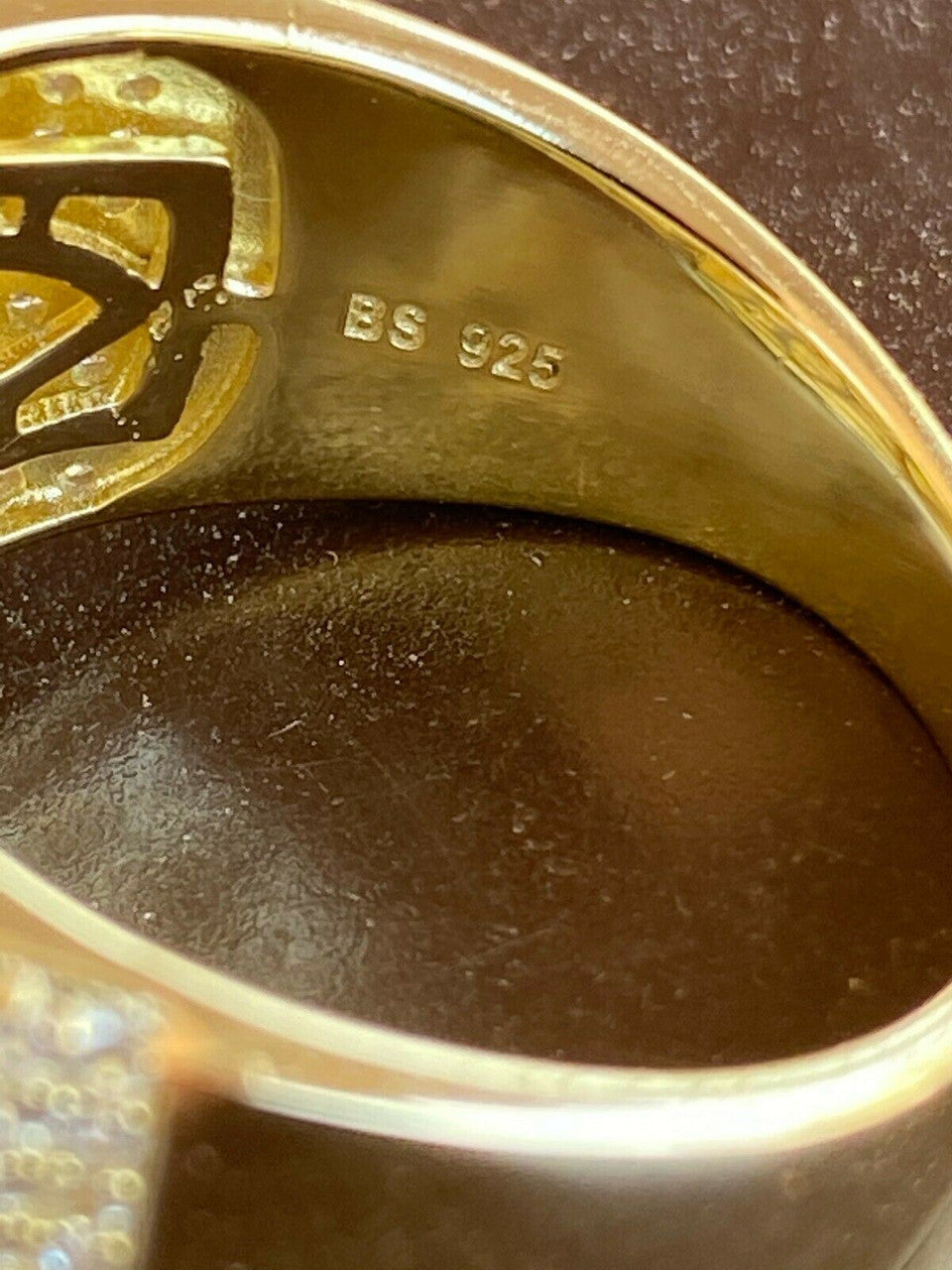 HarlemBling Large Iced 14k Gold Over Real Solid 925 Sterling Silver Men Diamond Ring Hip Hop