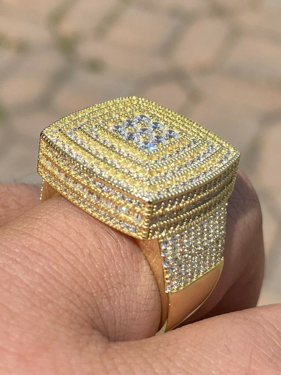 Large Iced 14k Gold Over Real Solid 925 Sterling Silver Men
