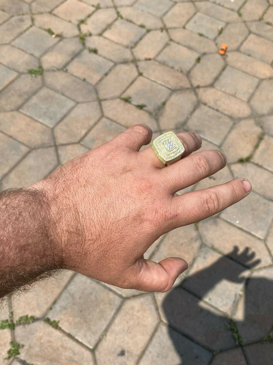 HarlemBling Large Iced 14k Gold Over Real Solid 925 Sterling Silver Men Diamond Ring Hip Hop