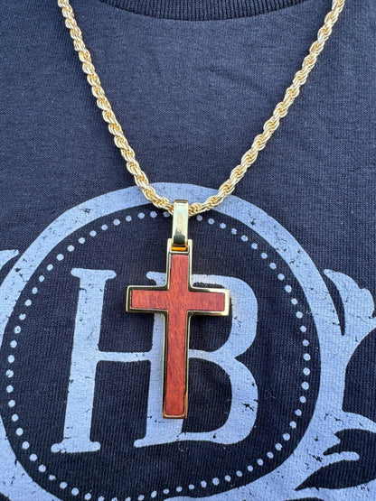 HarlemBling Large Mens Real 925 Silver & Wood Inlay Plain Religious Cross Pendant Necklace