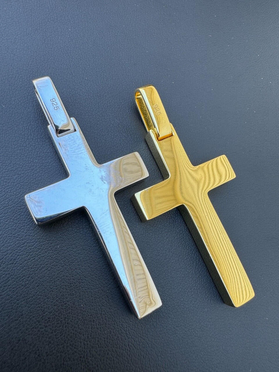 HarlemBling Large Mens Real 925 Silver & Wood Inlay Plain Religious Cross Pendant Necklace