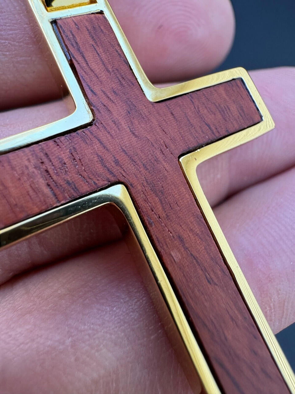 HarlemBling Large Mens Real 925 Silver & Wood Inlay Plain Religious Cross Pendant Necklace