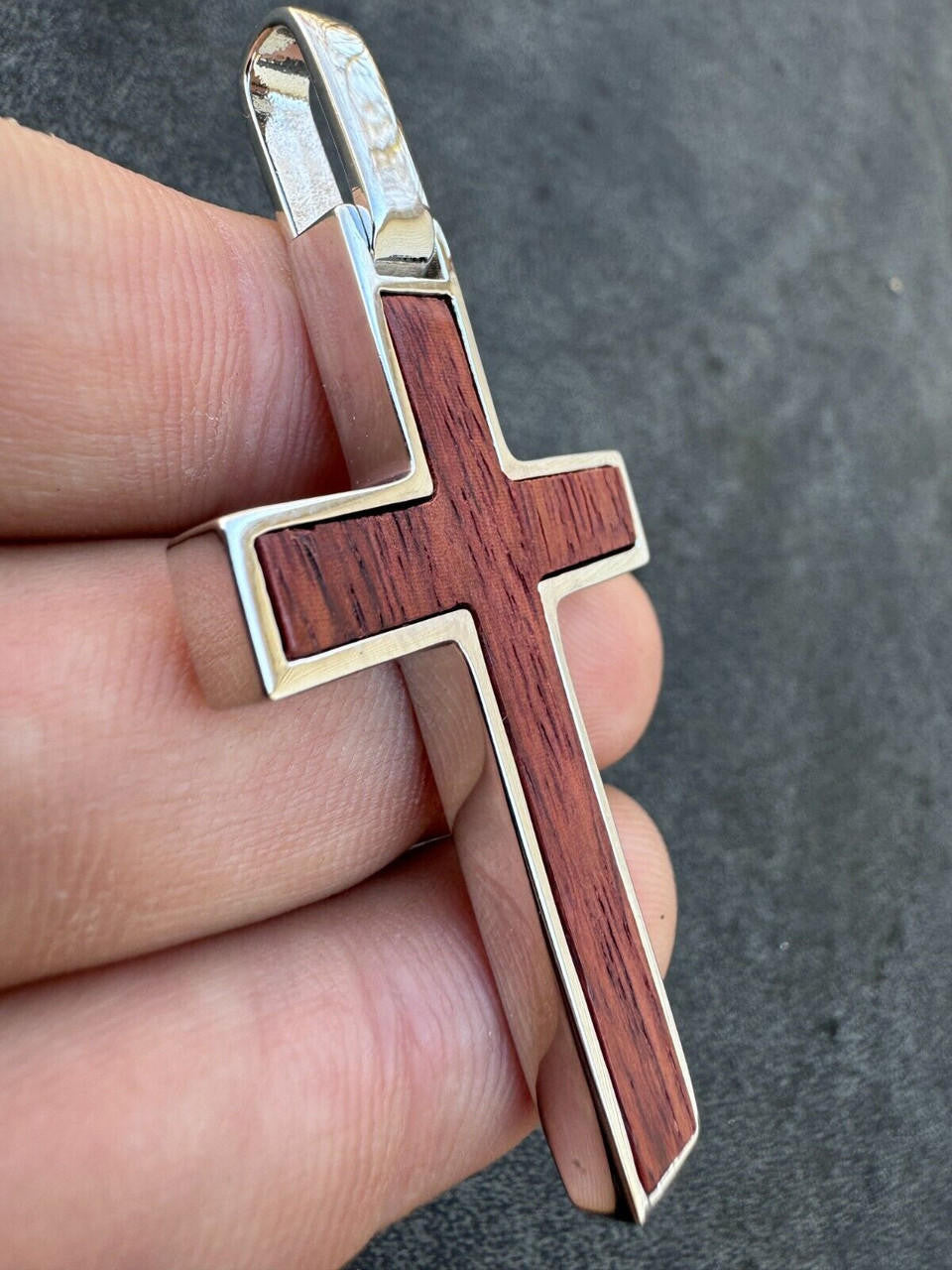 Rhodium Plated Stainless Steel Double Cross Inlay Pendant - SSP00046 Rhodium Plated Stainless Steel Double Cross Inlay Pendant - SSP00046