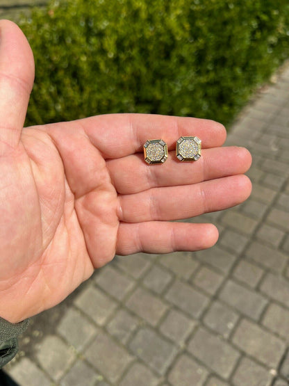 HarlemBling Large Mens Real MOISSANITE 14k Gold Vermeil Iced Earrings Hip Hop Diamond Test 