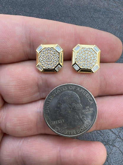 HarlemBling Large Mens Real MOISSANITE 14k Gold Vermeil Iced Earrings Hip Hop Diamond Test 