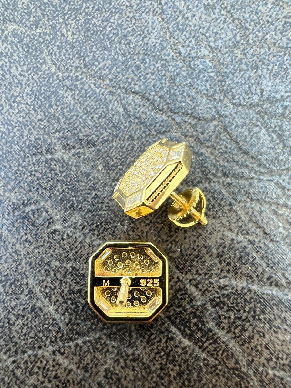 HarlemBling Large Mens Real MOISSANITE 14k Gold Vermeil Iced Earrings Hip Hop Diamond Test 