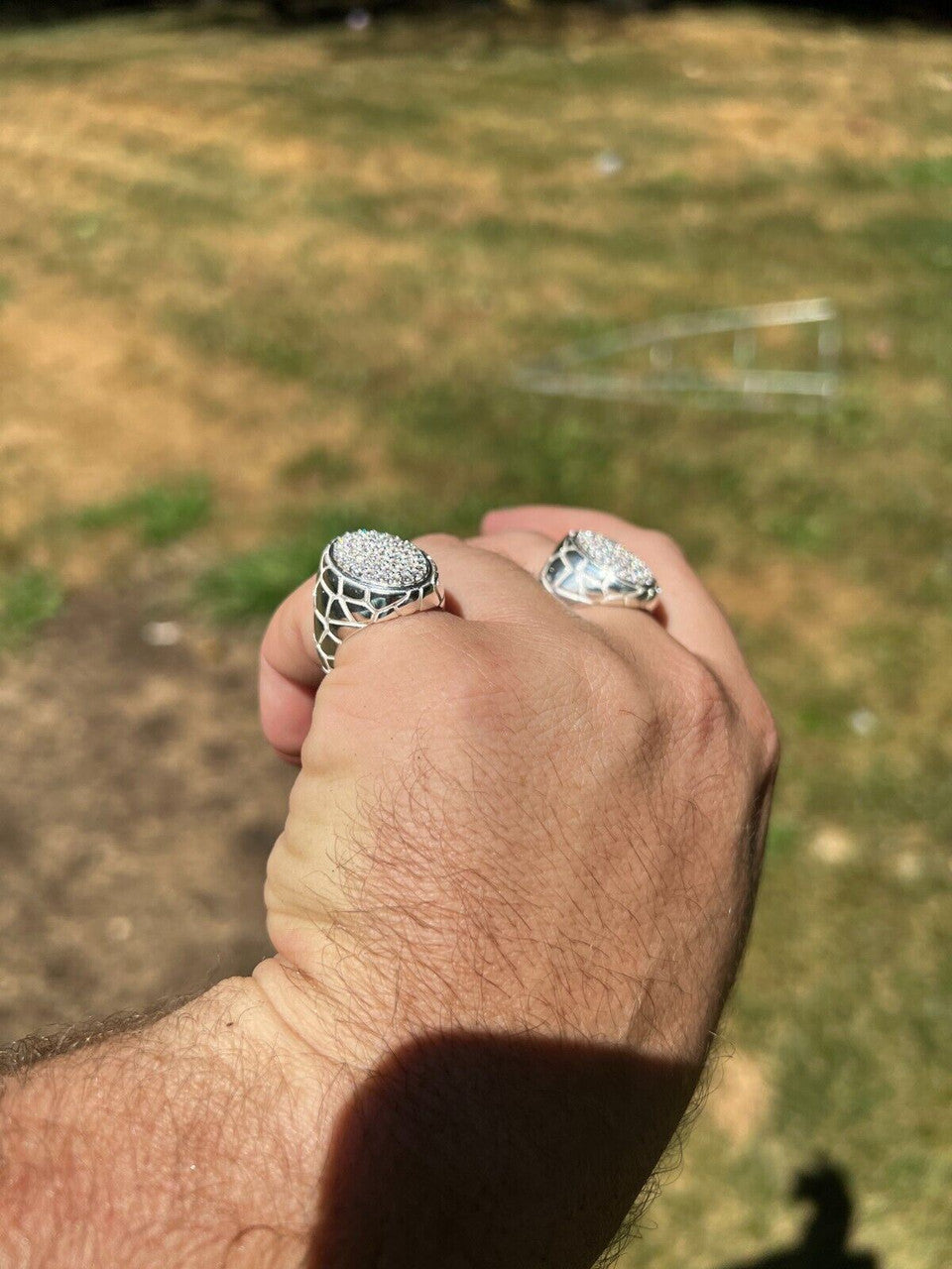 Large Nugget Mens Real Solid 925 Sterling Silver Iced CZ Pinky