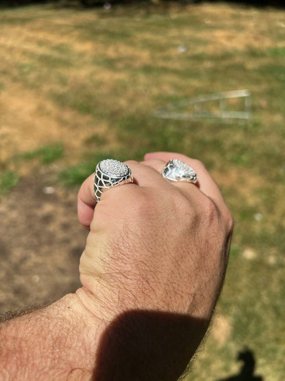 HarlemBling Large Nugget Mens Real Solid 925 Sterling Silver Iced CZ Pinky Ring Big Hip Hop