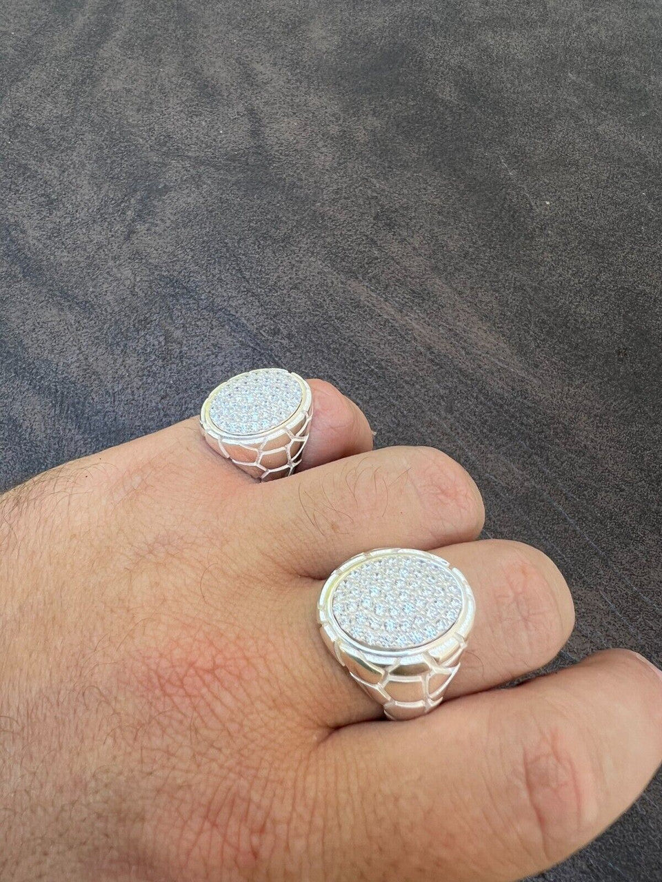 Large Nugget Mens Real Solid 925 Sterling Silver Iced CZ Pinky