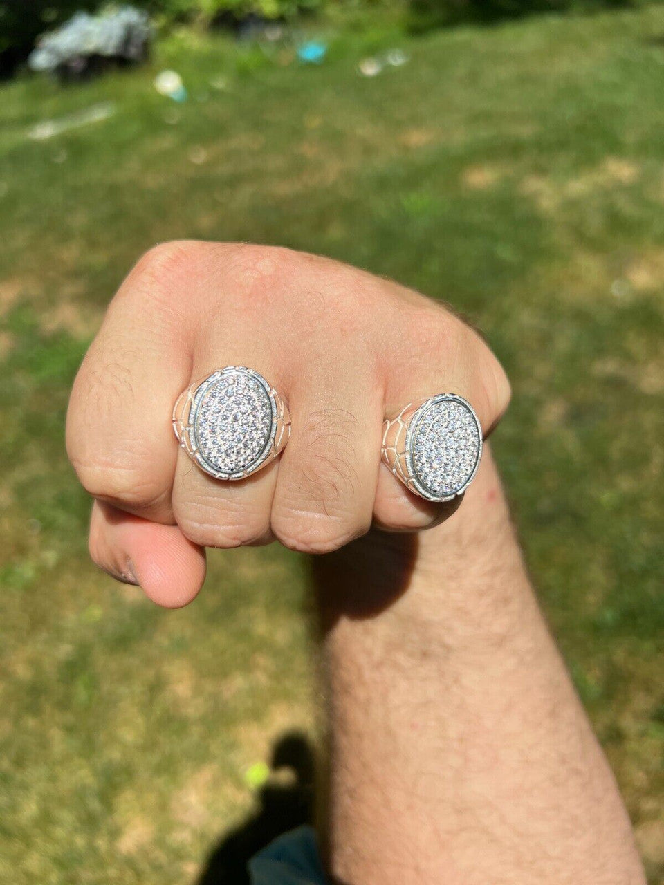 Large Nugget Mens Real Solid 925 Sterling Silver Iced CZ Pinky