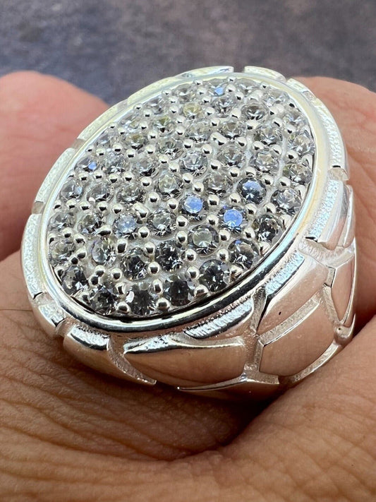 HarlemBling Large Nugget Mens Real Solid 925 Sterling Silver Iced CZ Pinky Ring Big Hip Hop
