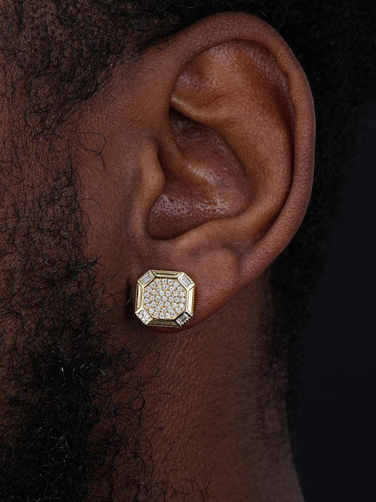 HarlemBling Large Octagonal Earrings - 14k Gold Vermeil 925 Silver - CZ Stones - 12.5mm