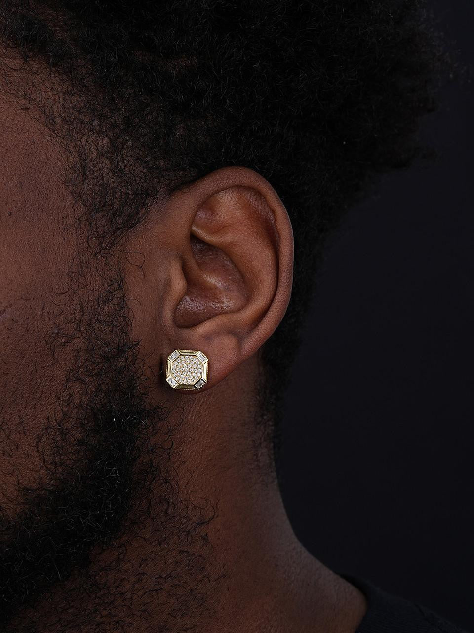 HarlemBling Large Octagonal Earrings - 14k Gold Vermeil 925 Silver - CZ Stones - 12.5mm