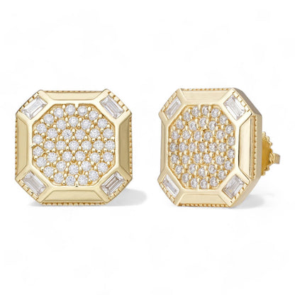HarlemBling Large Octagonal Earrings - 14k Gold Vermeil 925 Silver - CZ Stones - 12.5mm