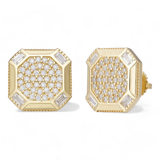 HarlemBling Large Octagonal Earrings - 14k Gold Vermeil 925 Silver - CZ Stones - 12.5mm