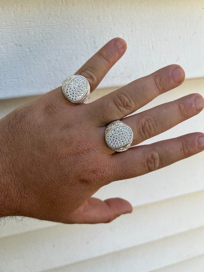 HarlemBling Large Oval Mens Real Solid 925 Sterling Silver Iced CZ Pinky Ring Big Hip Hop