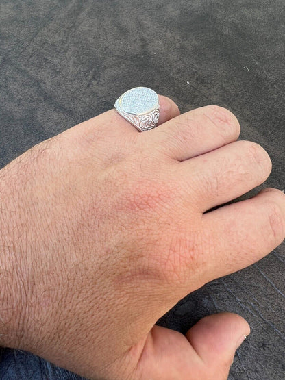 HarlemBling Large Oval Mens Real Solid 925 Sterling Silver Iced CZ Pinky Ring Big Hip Hop