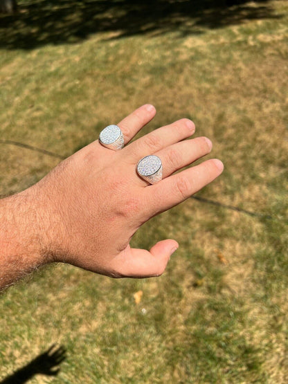 HarlemBling Large Oval Mens Real Solid 925 Sterling Silver Iced CZ Pinky Ring Big Hip Hop