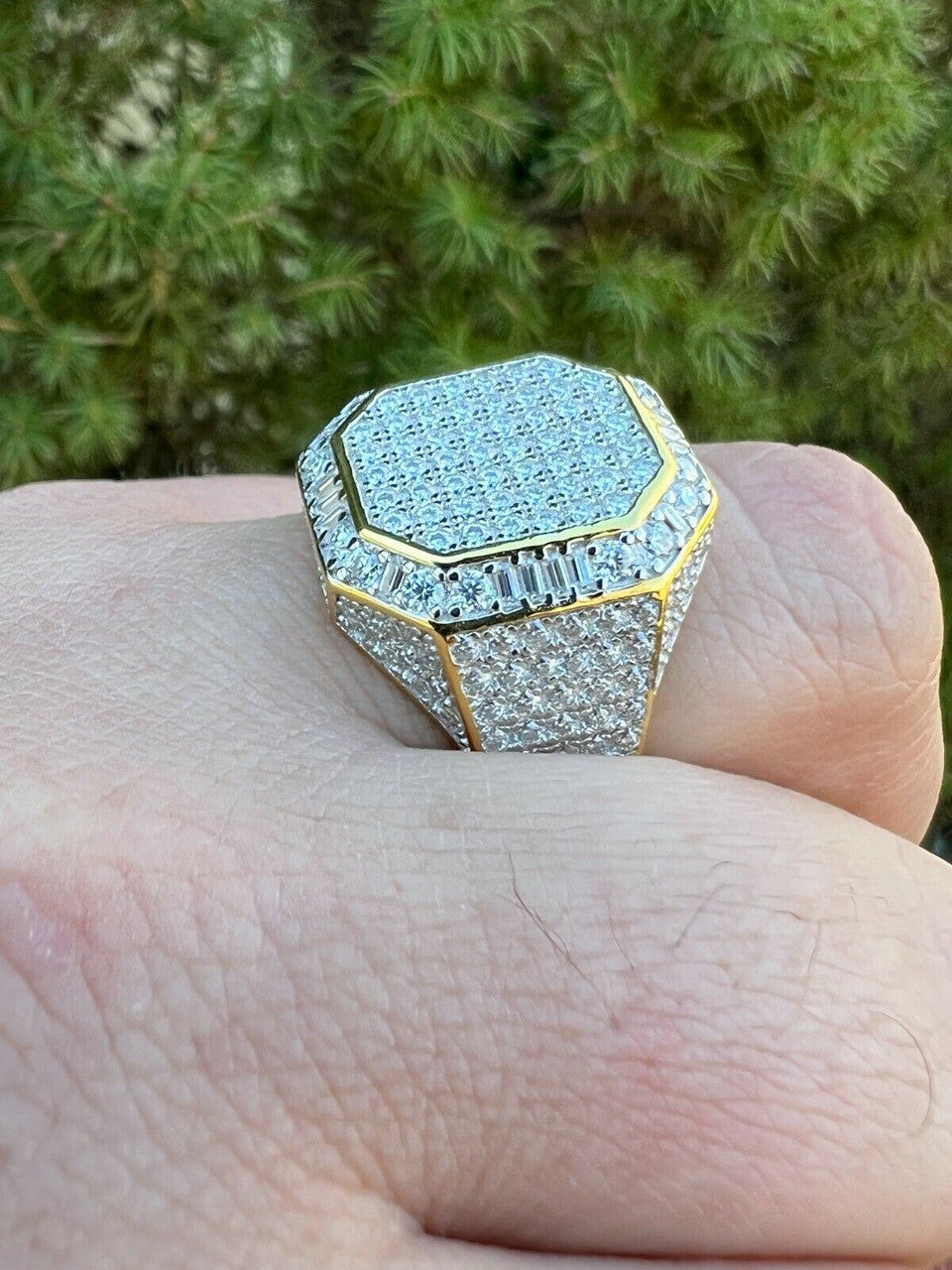 HarlemBling Large Real 14k Gold Vermeil 3ct MOISSANITE Pinky RING Hip Hop Pass Diamond Test