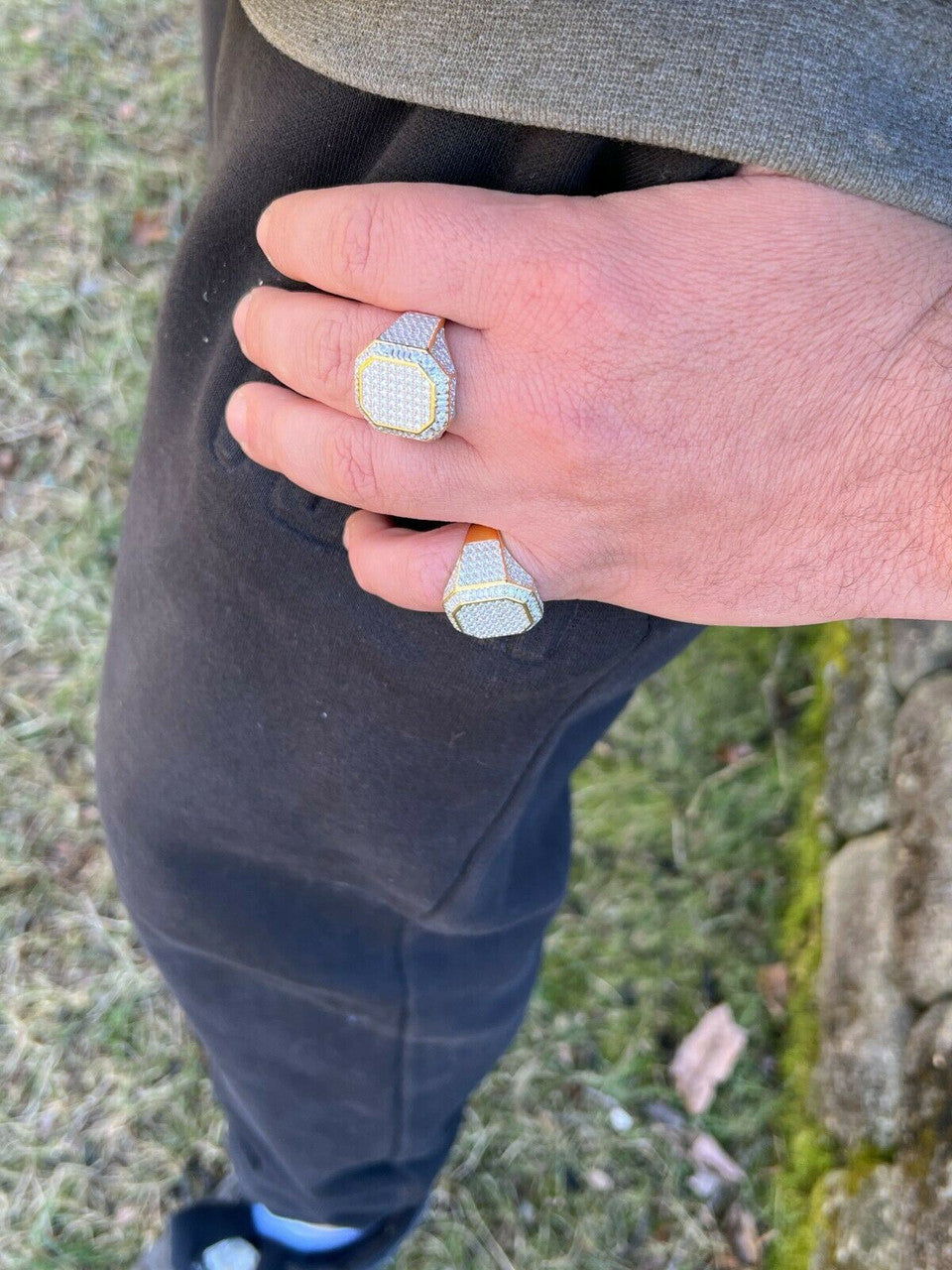 HarlemBling Large Real 14k Gold Vermeil 3ct MOISSANITE Pinky RING Hip Hop Pass Diamond Test