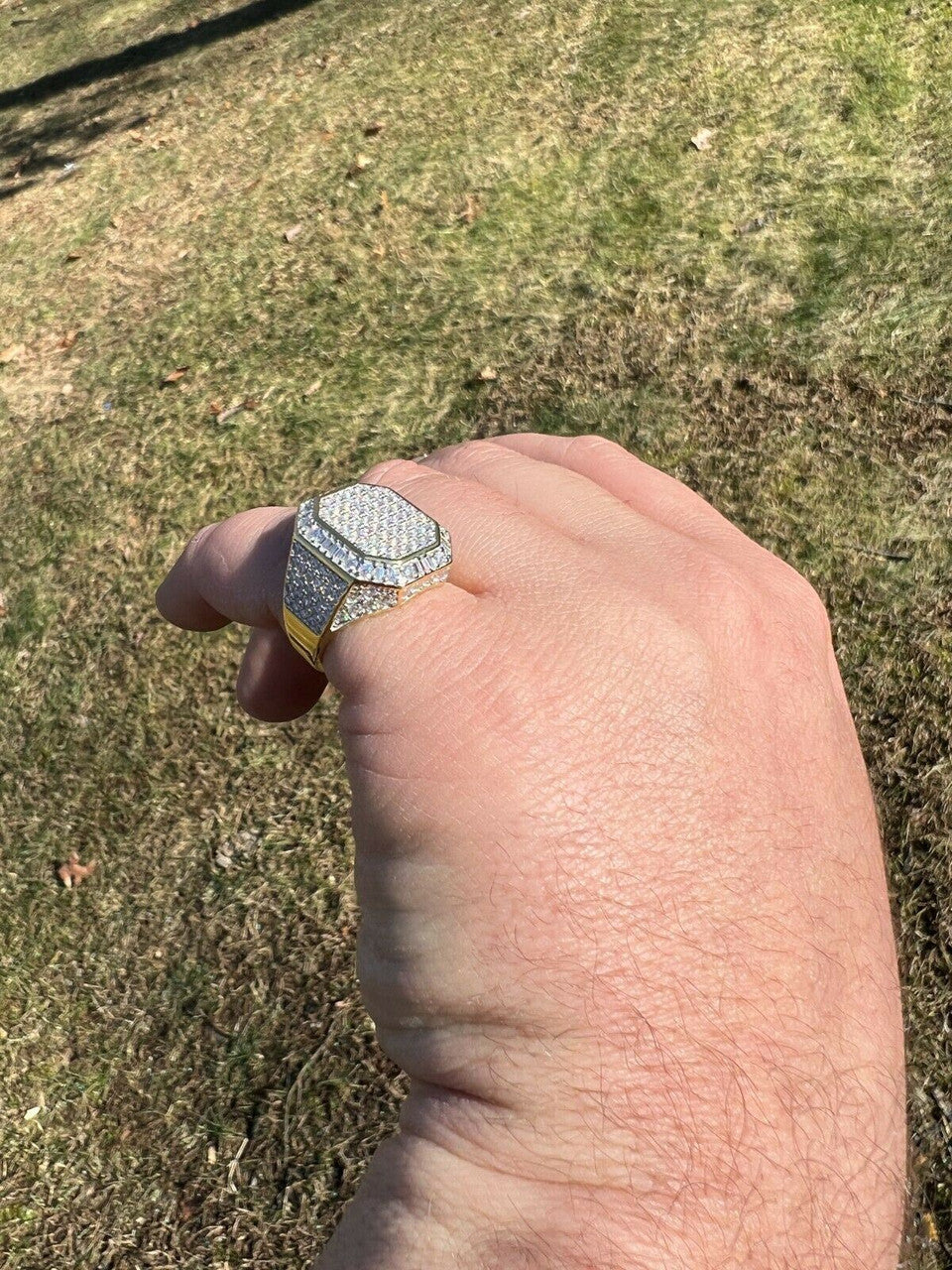 HarlemBling Large Real 14k Gold Vermeil 3ct MOISSANITE Pinky RING Hip Hop Pass Diamond Test