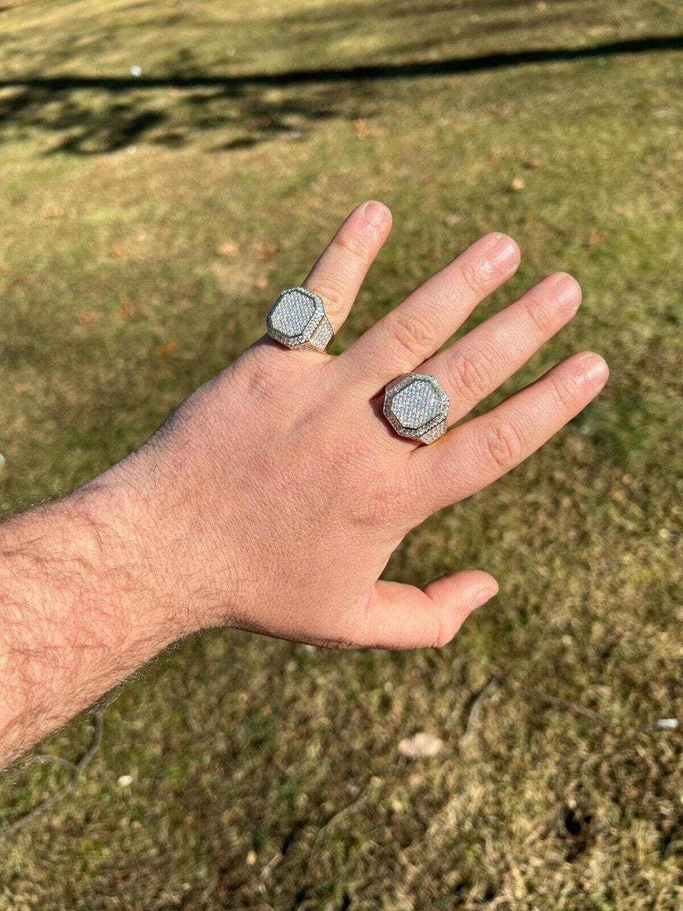 HarlemBling Large Real 14k Gold Vermeil 3ct MOISSANITE Pinky RING Hip Hop Pass Diamond Test