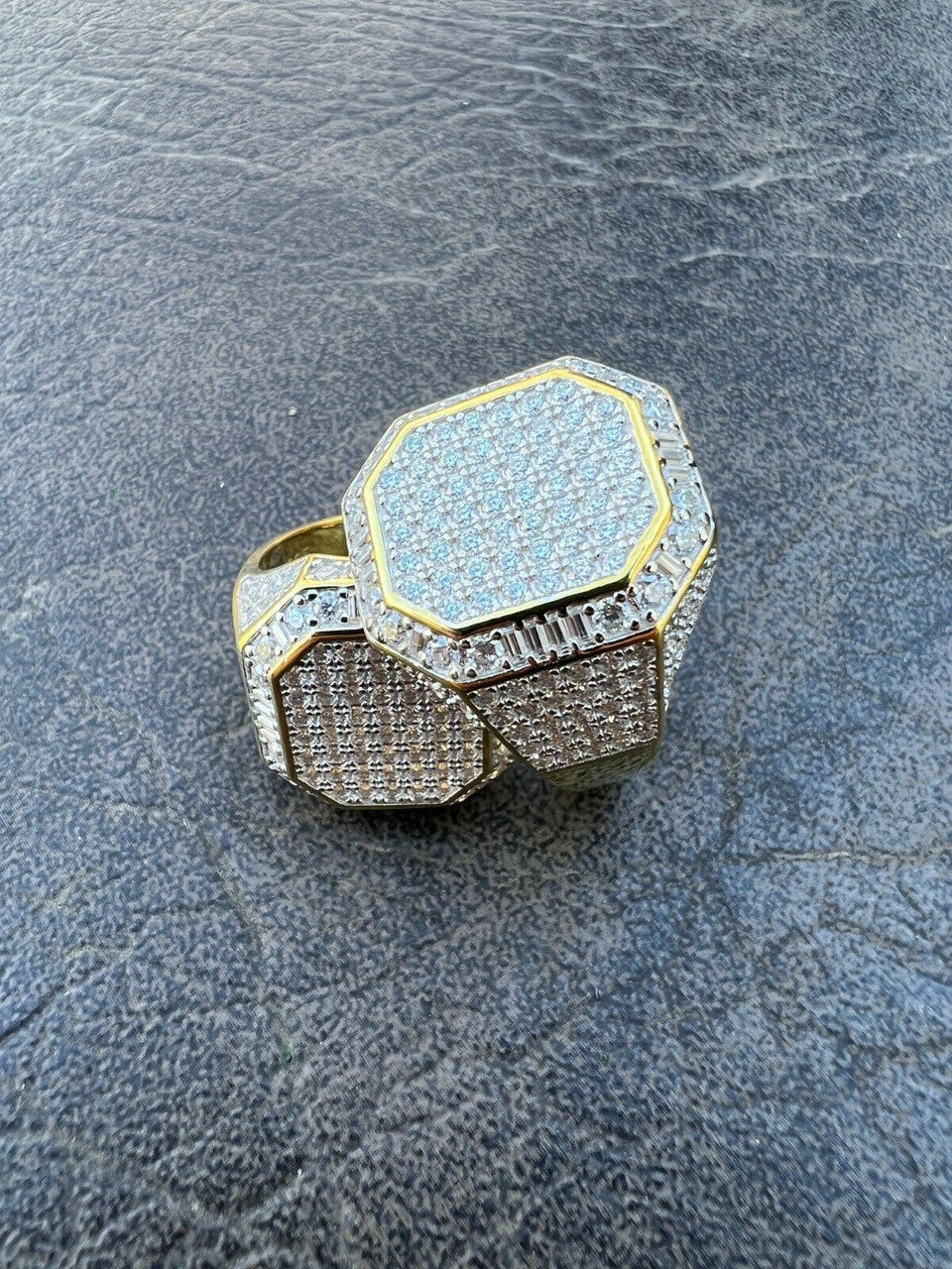 HarlemBling Large Real 14k Gold Vermeil 3ct MOISSANITE Pinky RING Hip Hop Pass Diamond Test