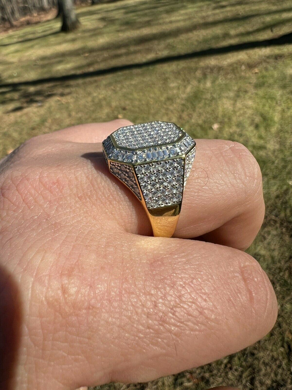 HarlemBling Large Real 14k Gold Vermeil 3ct MOISSANITE Pinky RING Hip Hop Pass Diamond Test