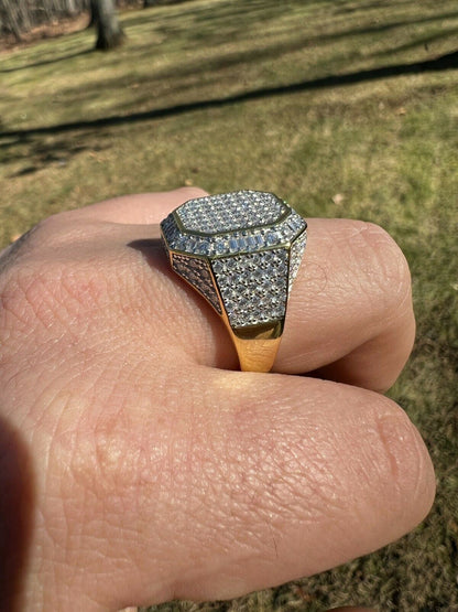 HarlemBling Large Real 14k Gold Vermeil 3ct MOISSANITE Pinky RING Hip Hop Pass Diamond Test