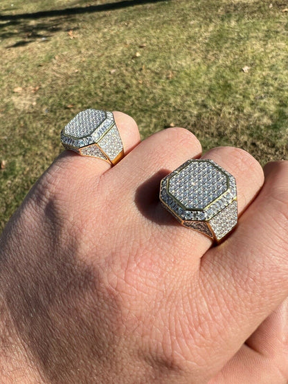 HarlemBling Large Real 14k Gold Vermeil 3ct MOISSANITE Pinky RING Hip Hop Pass Diamond Test